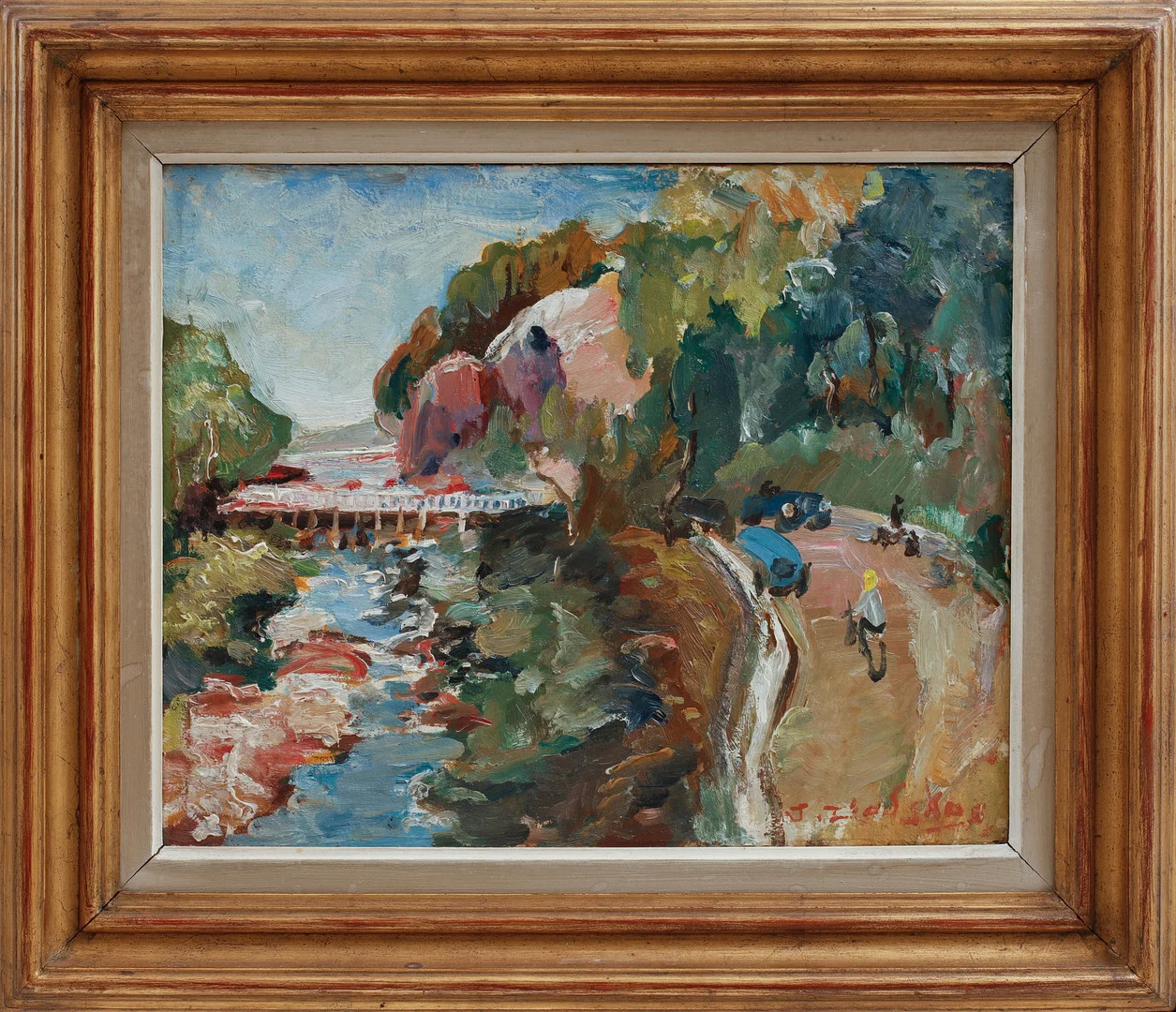 JOSEF LINDSKOG. Vattendrag mellan Jonsered och Aspen, olja på pannå, signerad. — Paintings — Göteborgs Auktionsverk