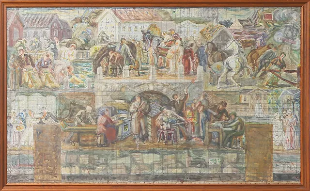 GUNNAR THEANDER. Skiss, blandteknik, signerad.