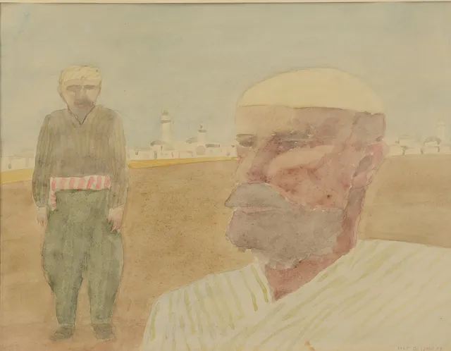 ALF OLSSON. "Två män", akvarell på papper, signerad, daterad - 57.