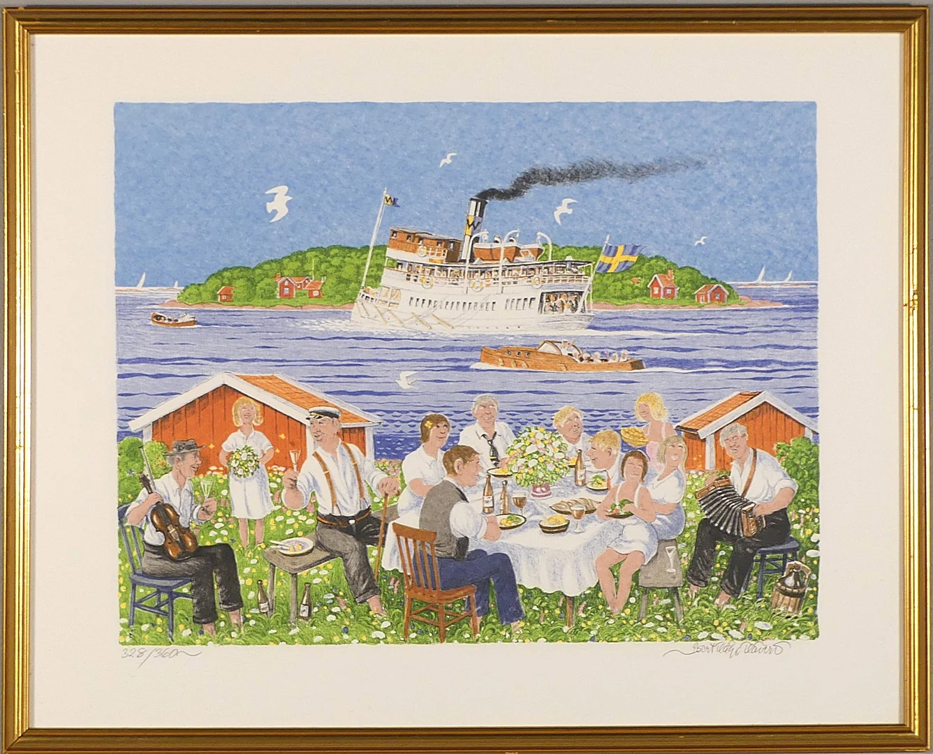 BENGT HÅGE HÄVERÖ. färglitografi 328 / 360, "Midsommar". — Engravings & Prints — Lysekils Auktionsbyrå