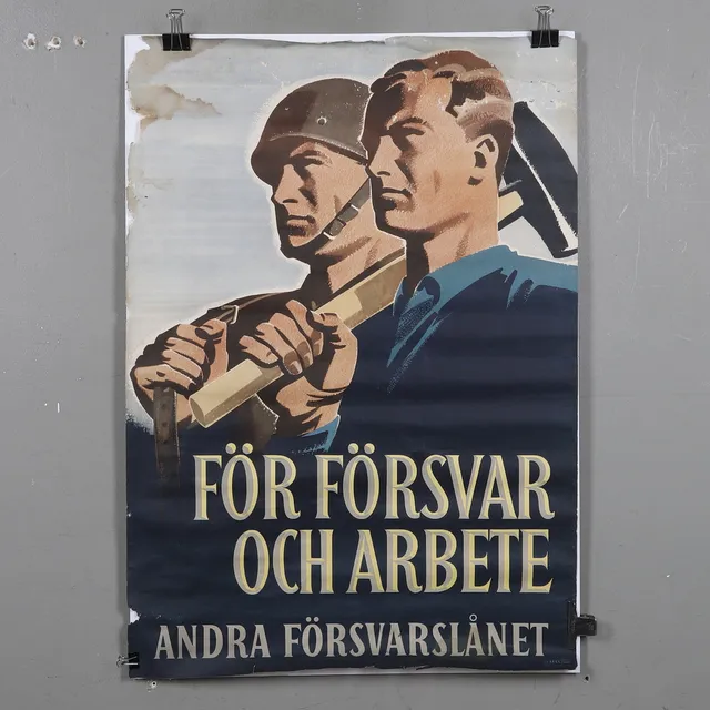 AFFISCH, offsettryck, "För försvar och arbete", Åetå, Stockholm, 1941.