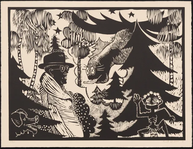 ERIK DIETMAN (1937-2002). "Gustav V och älgen", litografi 29/110 signerad och daterad -81.