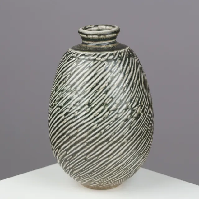 PER WEISS (1953–2023). Hand-thrown salt-glazed ceramic vase, own studio in Gl. Lejre, Denmark, 1990s.