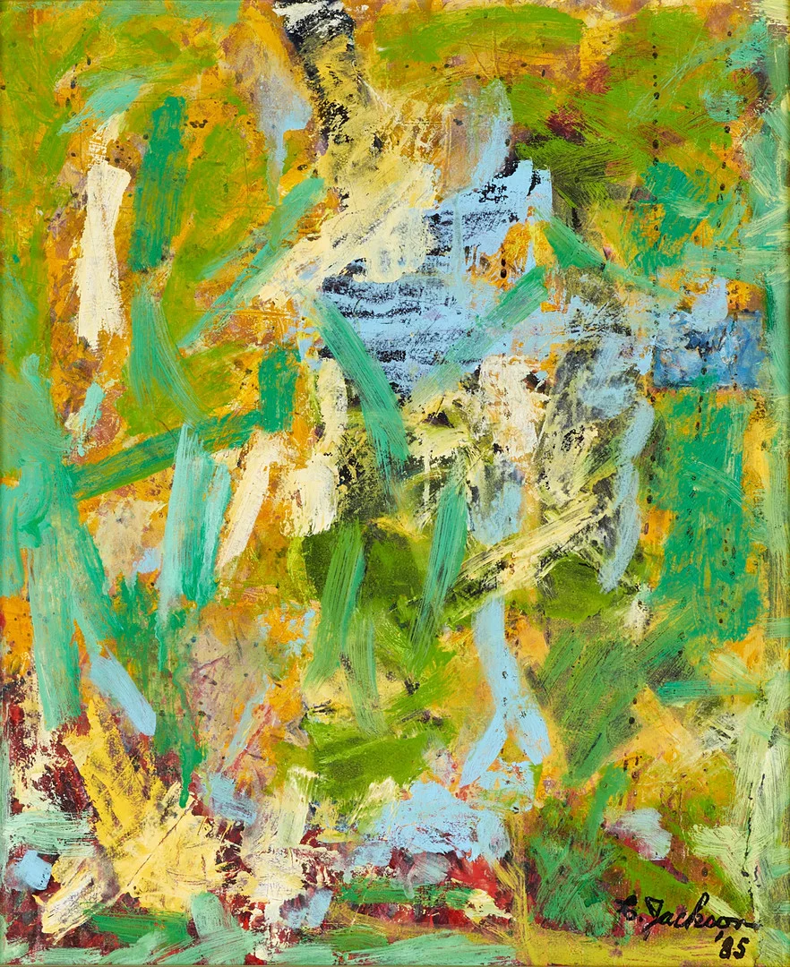 CLIFFORD JACKSON (USA, 1927-2006): Utan titel, signerad och daterad C Jackson -85, olja på pannå. — Paintings — Crafoord Auktioner Stockholm
