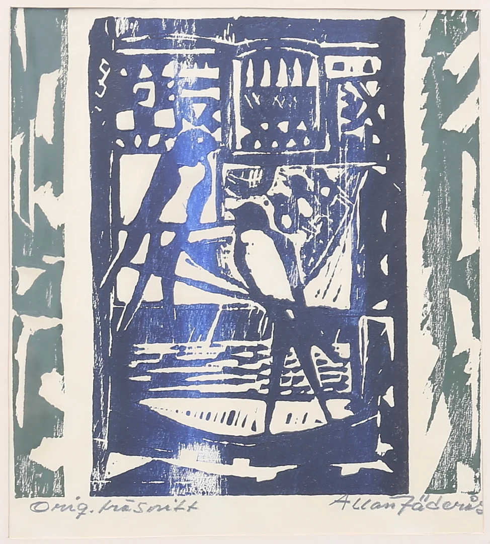 ALLAN JÄDERÅS. Original träsnitt, signerad. — Engravings & Prints — Växjö Auktionskammare