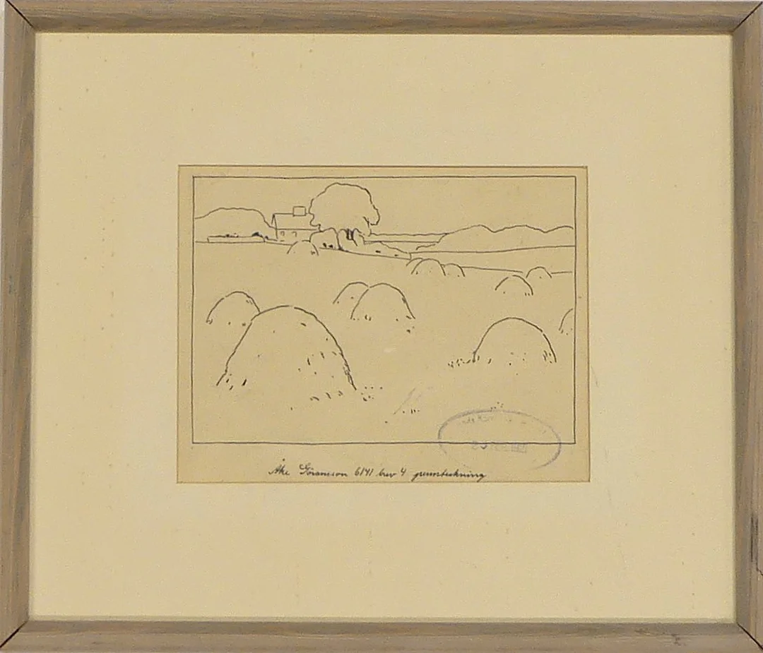 ÅKE GÖRANSSON. pennteckning, 6/41 brev, landskap. — Drawings — Lysekils Auktionsbyrå