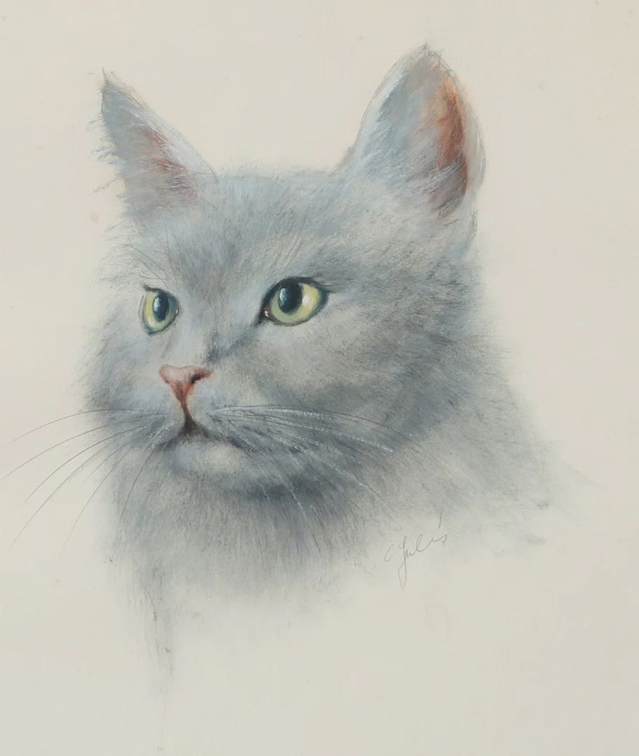 CARL JULIUS. Katt, teckning, signerad C. Julius. — Drawings — Helsingborgs Auktionskammare