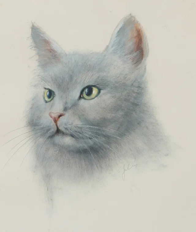 CARL JULIUS. Katt, teckning, signerad C. Julius.