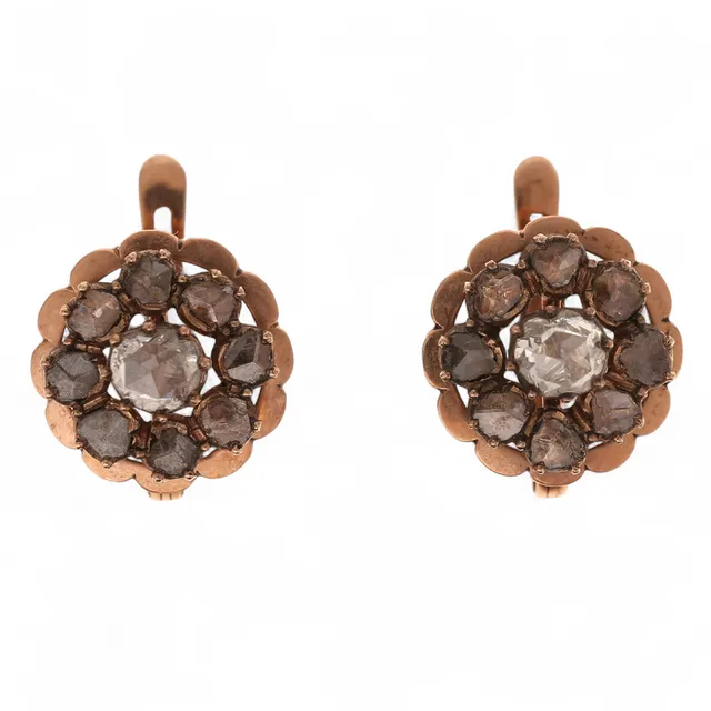 Diamonds rosette earrings, late 19th - early 20th Century.