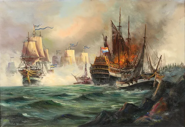 Arup Jensen. Marine, olie på lærred