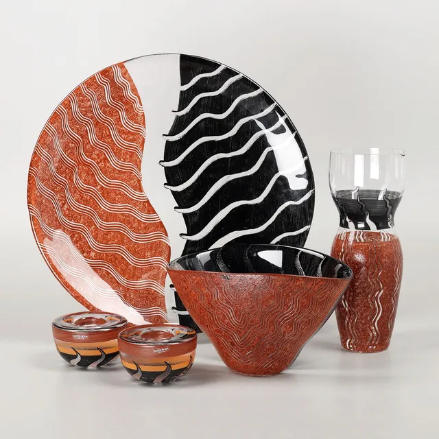 MONICA BACKSTRÖM. Glasföremål, 5 delar, "Tonga", Kosta Boda.