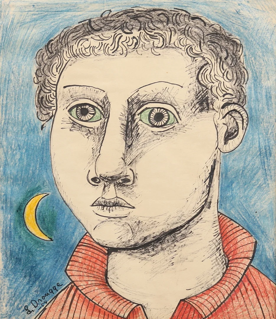 LARS DROUGGE. Porträtt, blandteknik, signerat och daterat -54. — Drawings — Garpenhus Auktioner