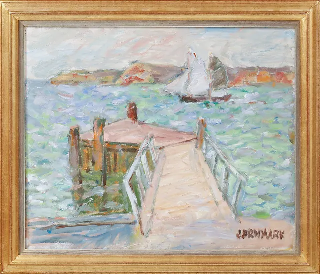 SIGGE JERNMARK. "Bryggan, Rörö", olja på duk, signerad.