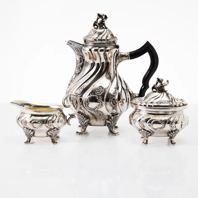 C G HALLBERG. Kaffeservis, 3 delar, sterlingsilver, Stockholm 1960.
