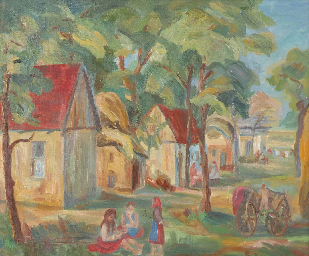OIDENTIFIERAD KONSTNÄR. Skogsby, olja på duk, otydligt signerad. — Paintings — Helsingborgs Auktionskammare