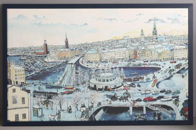 BENGT ELDE. EFTER. STORT TEXTILTRYCK. "Stockholm", signerad i tryck.