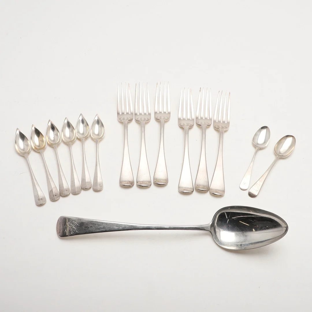 A SET OF SIX VICTORIAN OLD ENGLISH PATTERN TABLE FORKS. — Silver — Lawrences Auctioneers
