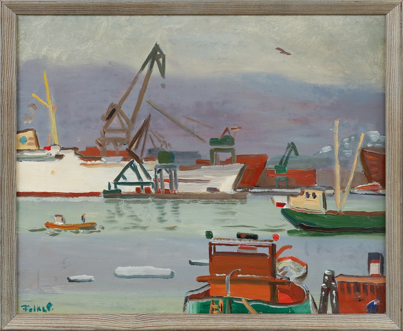 FOLKE PERSSON. Göteborgs hamn, olja på duk, olja på duk, signerad. — Paintings — Göteborgs Auktionsverk
