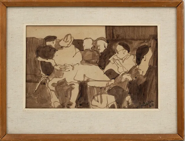 INGEGERD MÖLLER. "På baren", tusch, signerad, daterad -64.