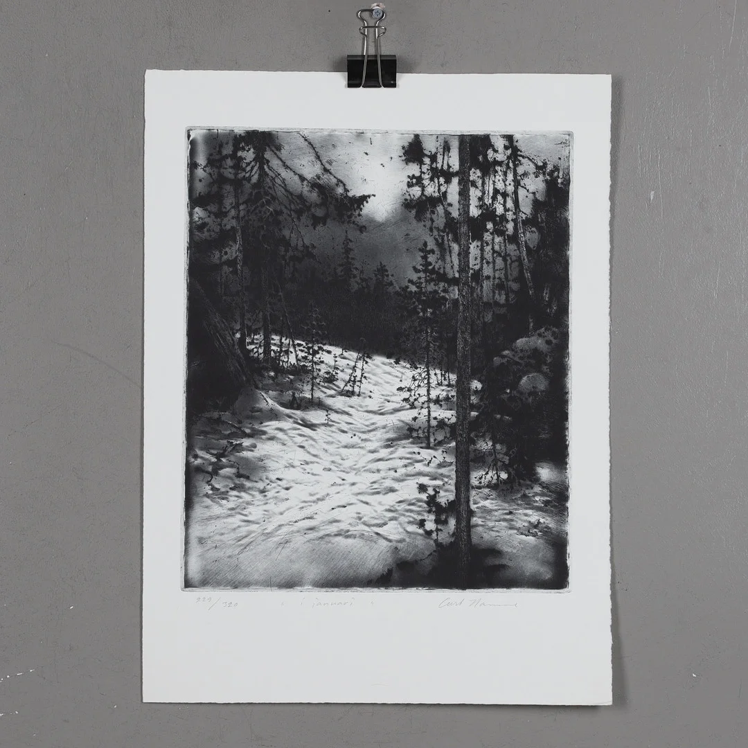 CURT HAMNE. "I januari", etsning, signerad samt numrerad 229/320. — Engravings & Prints — Gomér & Andersson Norrköping
