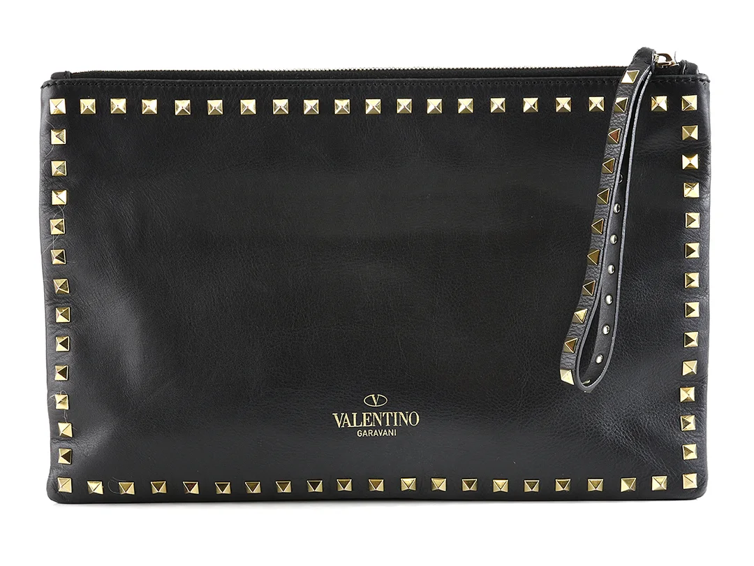 VÄSKA, VALENTINO, Garavani, Rockstud, svart läder, nitar i gulmetall, 35x22cm, dustbag. — Accessoarer/Väskor — Kaplans