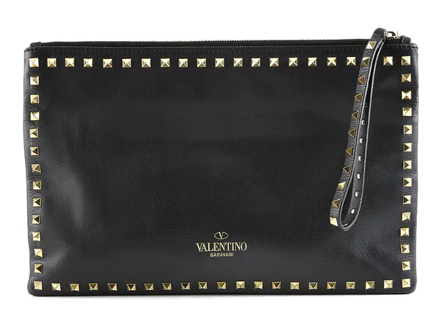 VÄSKA, VALENTINO, Garavani, Rockstud, svart läder, nitar i gulmetall, 35x22cm, dustbag.