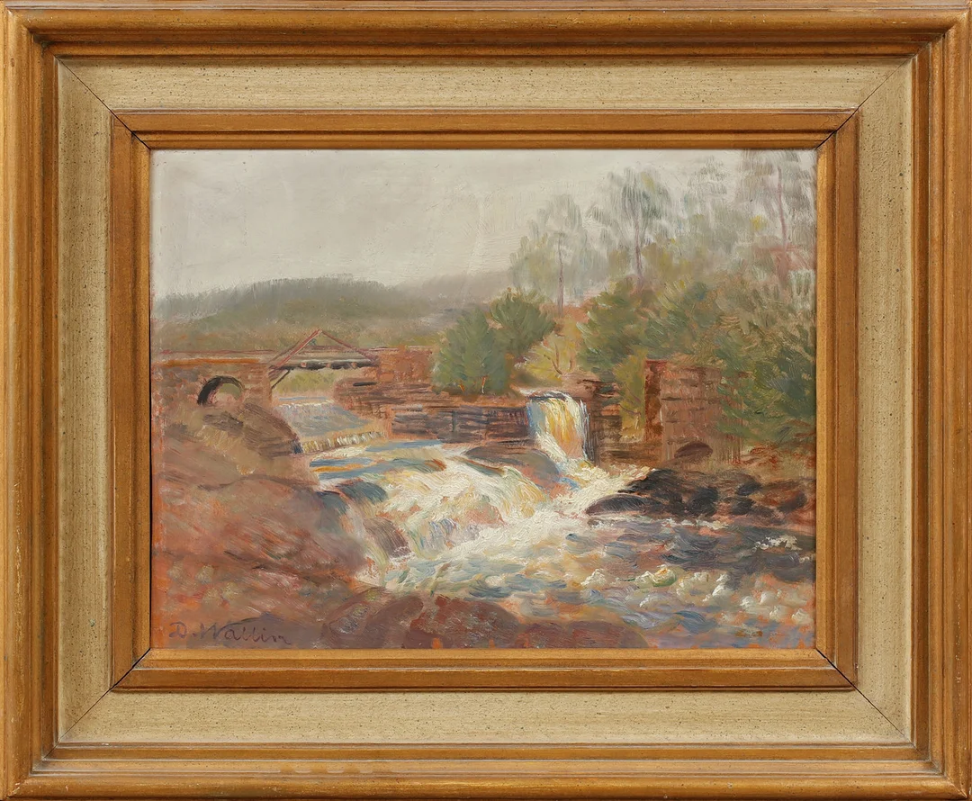 DAVID WALLIN. Fors, olja på pannå, signerad. — Paintings — Göteborgs Auktionsverk