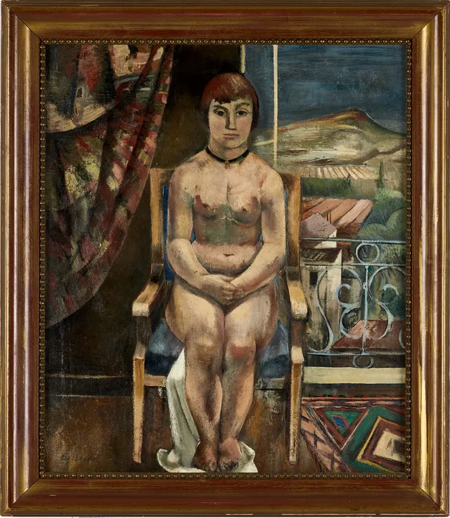 ERIC DETTHOW (Sverige, 1888-1952): Sittande modell vid draperi, signerad Detthow, olja på duk.