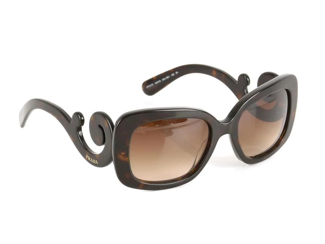 SOLGLASÖGON, PRADA, SPR27, 54 19, bruna bågar, bruna glas, etui, ytterkartong, — Accessoarer/Solglasögon — Kaplans