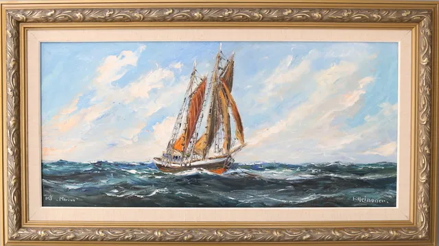 KURT ERIK HEINONEN. Olja på duk, marinmålning "Marion", signerad.