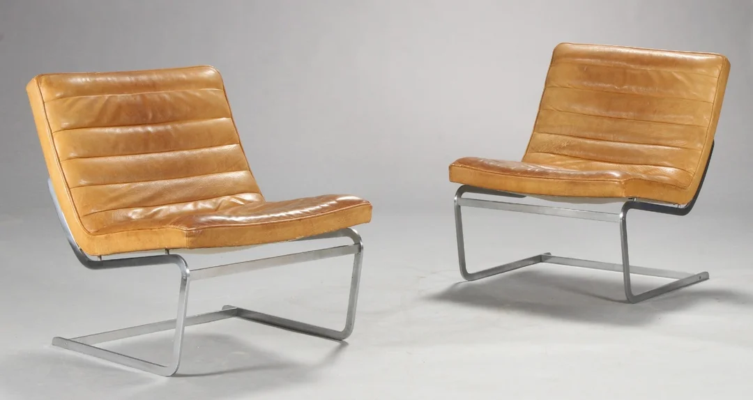 Poul Nørreklit for Erik Jørgensen. A pair of Lounge chairs upholstered in aniline leather, Model 512, 1970s (2) — Furniture/Lounge chairs — Lauritz