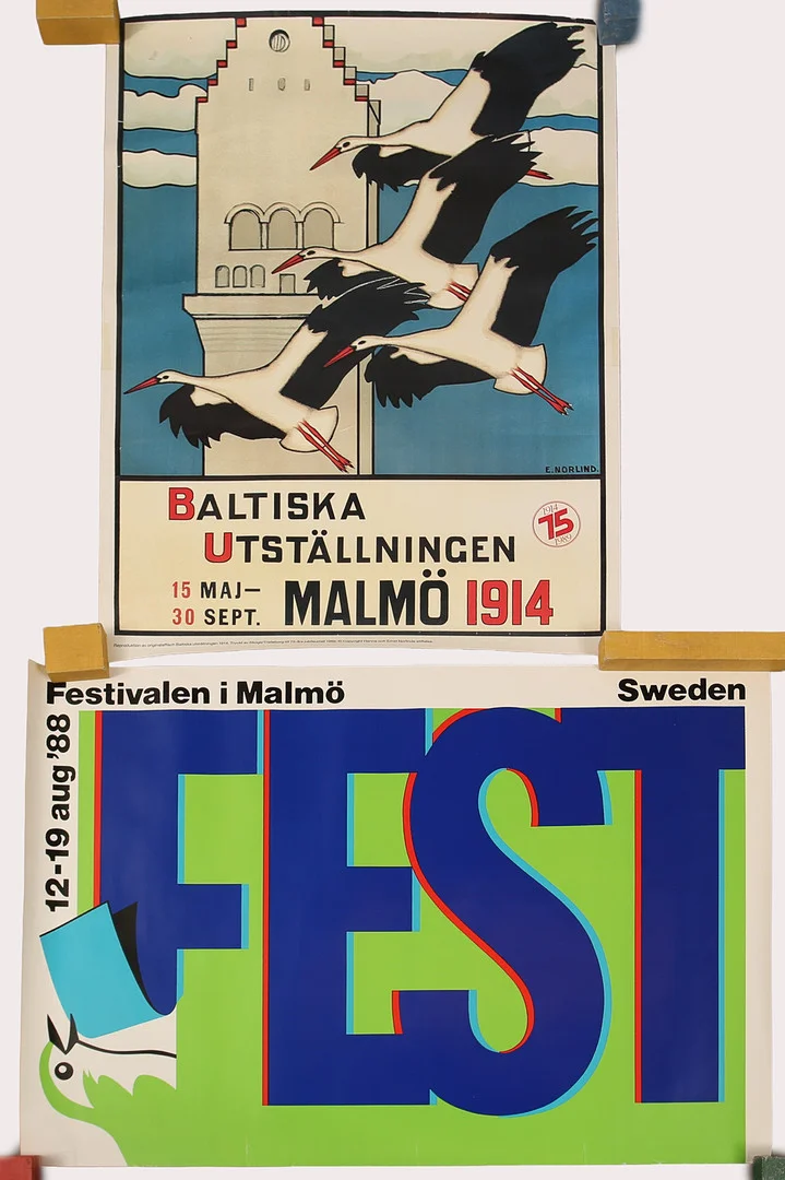 ERNST NORLIND. Utställningsaffisch, efter, Baltiska Utställningen år 1914. MALMÖFESTIVALEN 12 - 19 AUG 1988. Totalt 2 delar. — Engravings & Prints — Limhamns Auktionsbyrå