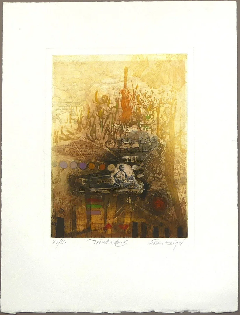 NISSAN ENGEL. "Troubadour", färgetsning, signerad och numrerad 87/150. — Engravings & Prints — Lysekils Auktionsbyrå