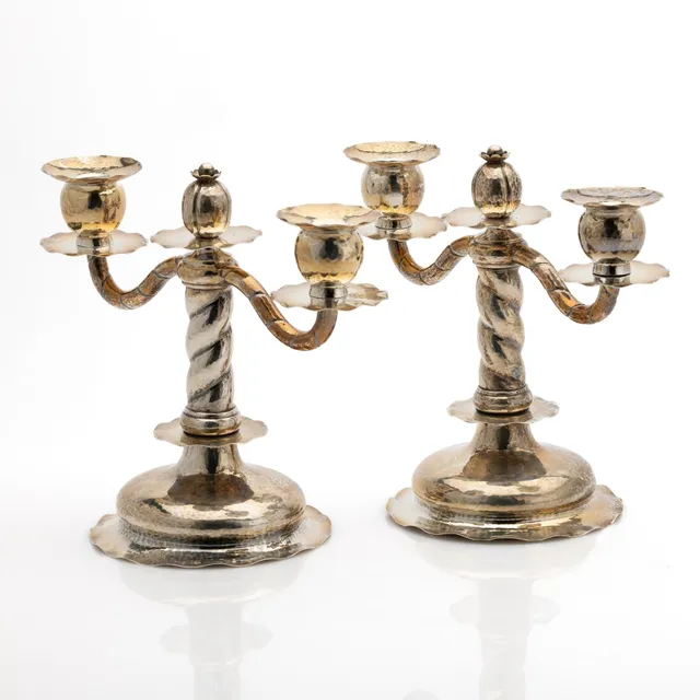 C.G. Hallberg, Kandelabrar, ett par, silver, Stockholm, 1927.