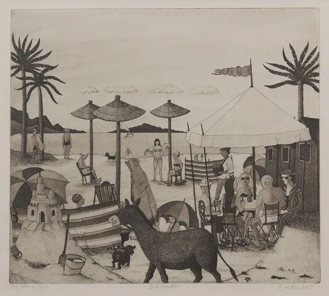 EVA REX (FÖDD 1950). Strandmotiv, etsning, signerad och numrerad 33/50 cm.