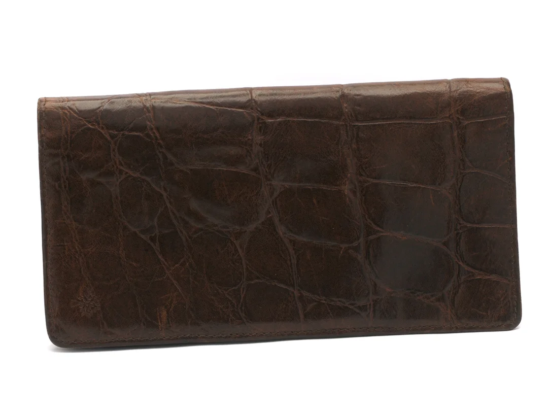 PLÅNBOK, MULBERRY, vintage, brunt präglat läder, 9 x 18 x 2 cm, mynt, sedel, 5 st kontokortsfack. — Accessoarer/Plånböcker — Kaplans