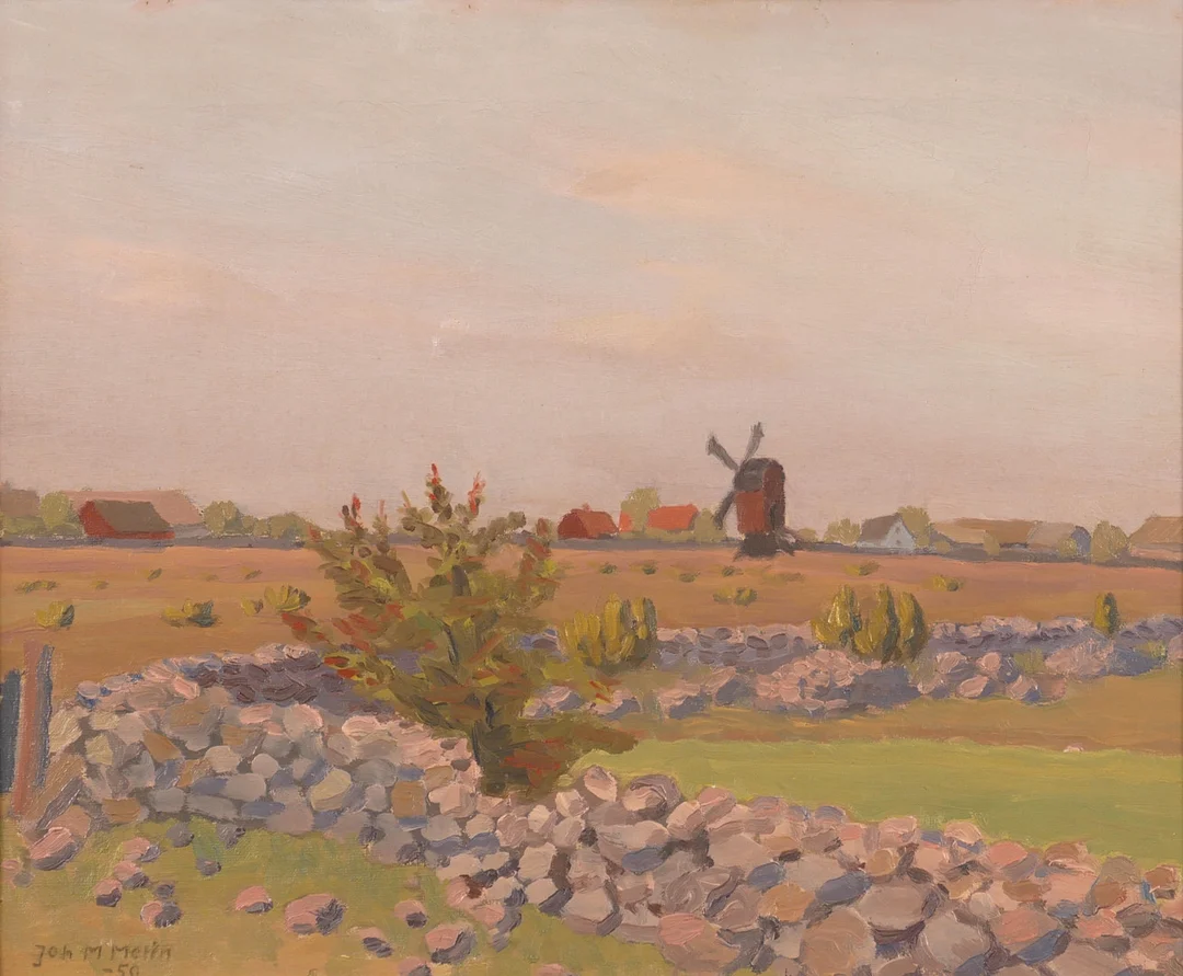 OIDENTIFIERAD KONSTNÄR. Landskap Öland, olja på duk, signerad Joh M Morin -50. — Paintings — Auktionsfirma Kenneth Svensson i Kalmar