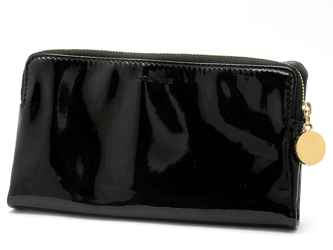PLÅNBOK, JIMMY CHOO svart skinnlack utsida svart läder insida mynt/sedel/8 st kontokorts fack 18x10 cm cert/dustbag och orginalkartong — Accessoarer/Plånböcker — Kaplans