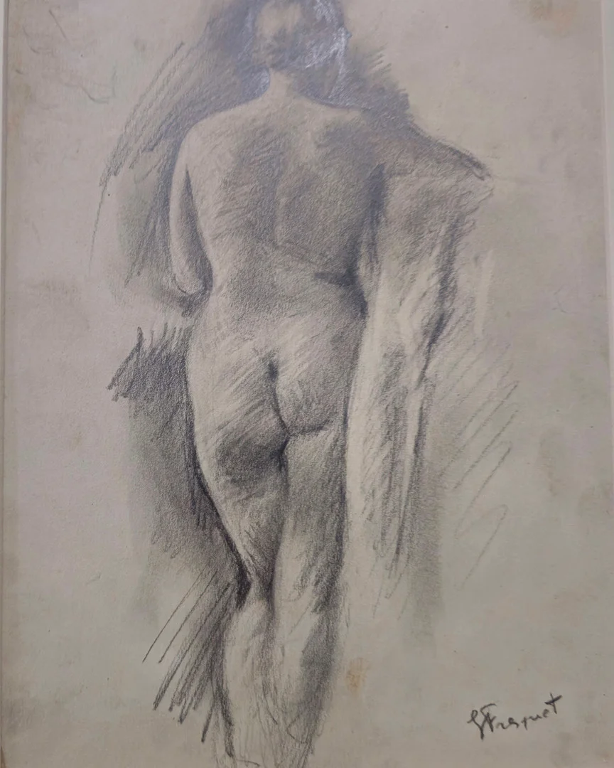 GUILLEM FRESQUET BARDINA. DESNUDO FEMENINO DE ESPALDAS. CARBONCILLO SOBRE PAPEL. — Drawings — Barcelona Auctions