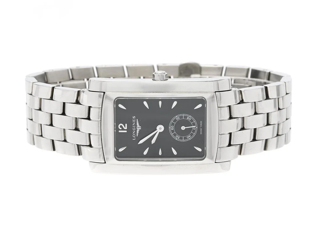 LONGINES, Dolce Vita, Cal 176, Serie nr. 34868605, Ref nr. L5.655.4.76.6, Boett nr. L5.655.4, herrur, 26,5 x 32 (40) mm, stål, quartz, safirglas, liten sekundvisare, originallänk, viklås, Ref nr. L600075173, cert, augusti 2009, box, ytterkartong. — Klockor/Longines — Kaplans