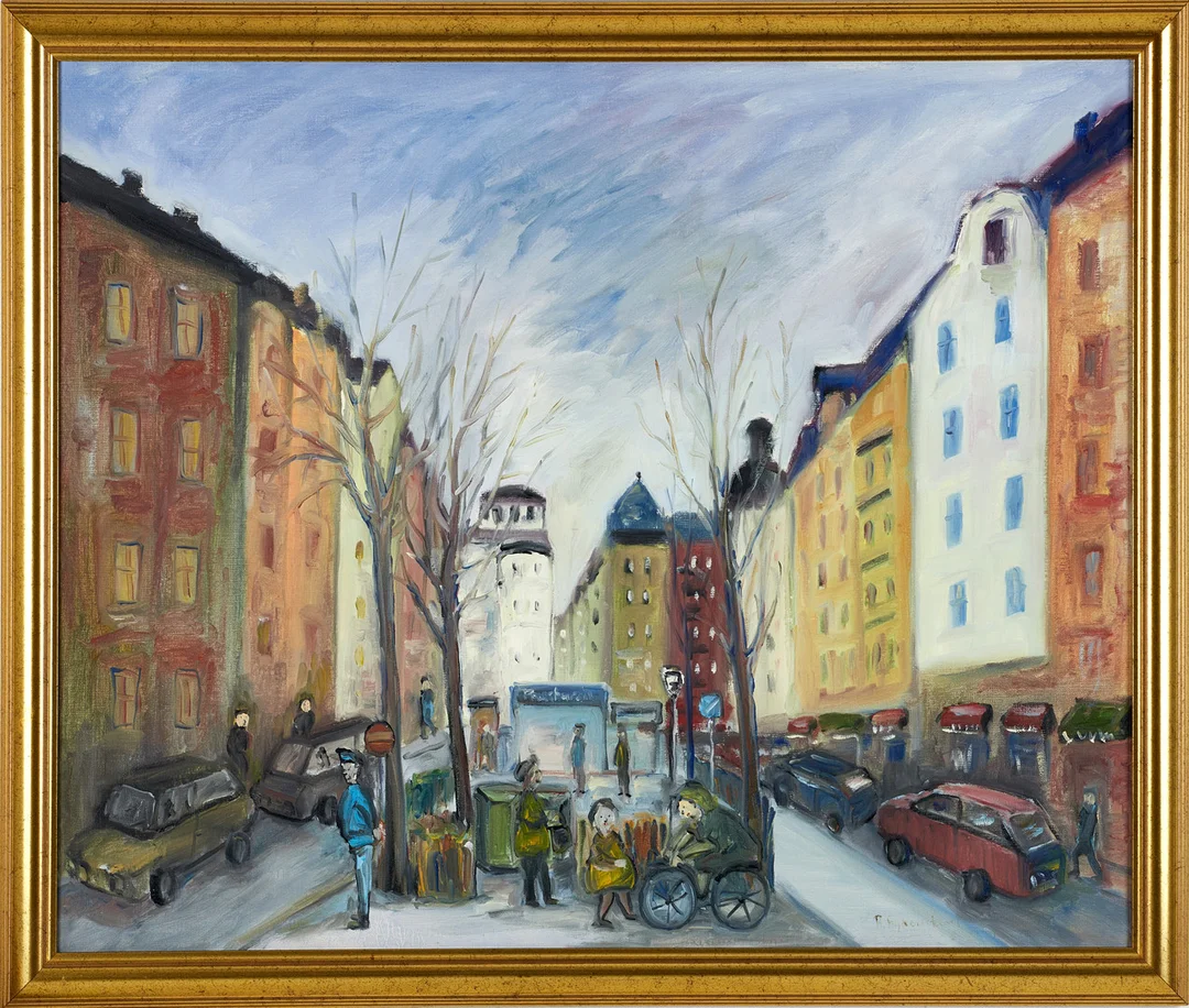 BÖRJE FRYKENSTAM (F. 1936). Stockholmsmotiv, signerad, olja på duk. — Paintings — Crafoord Auktioner Stockholm