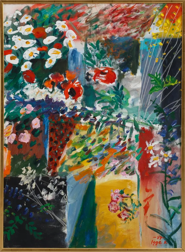 IGGE KARLSSON. "Midsommarblomster" olja på duk, signerad.