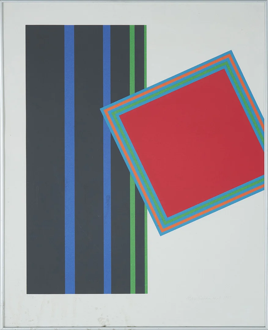PETER FREUDENTHAL. Komposition, färglitografi, signerad och daterad 1987, numrerad 47/50. — Engravings & Prints — Stockholms Auktionsverk Sickla