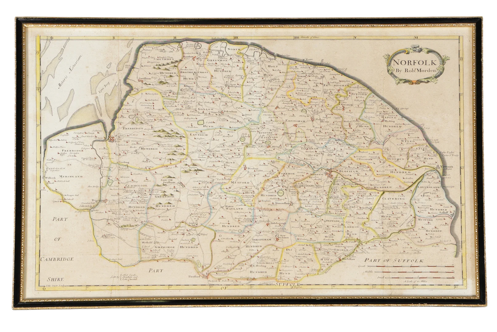 ROBERT MORDEN (BRITISH, 1650-1703) 'NORFOLK' HAND COLOURED MAP. — Maps — Bishop & Miller