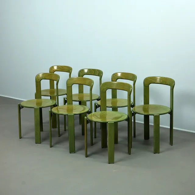 BRUNO REY. Kusch & Co., Sieben Stühle / Esszimmerstühle, Modell 'Rey Chair 33', Buche, Deutschland (7).