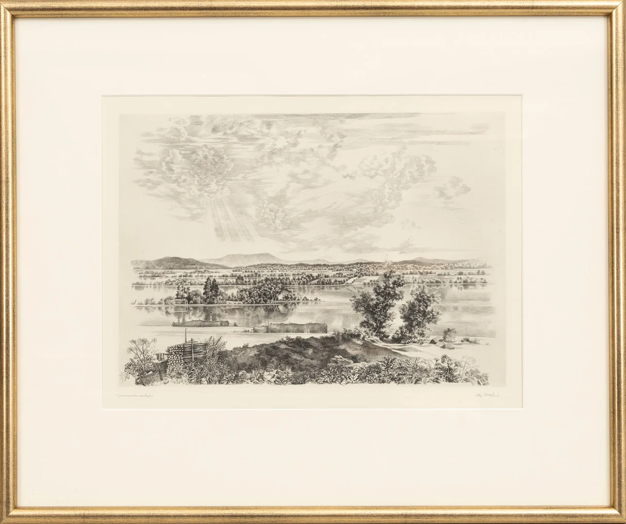 STIG BORGLIND. "Sommarlandskap" grafiskt blad, signerad med monogramsignatur och datering i plåten. — Engravings & Prints — Auktionshuset Kolonn
