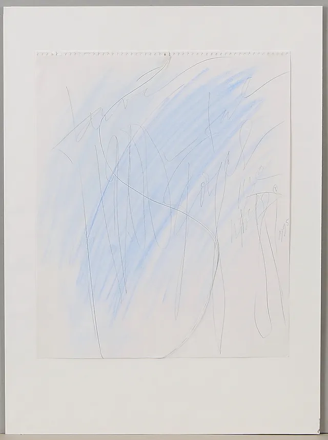 EDDIE FIGGE. Färgkrita med assemblage, signerad och daterad 1995.