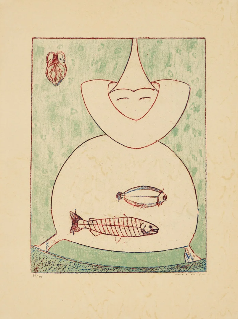 MAX ERNST (1891-1976). Komposition, ur "Festin", signerad i blyerts, numrerad 35/79, färglitografi. — Engravings & Prints — Crafoord Auktioner Stockholm