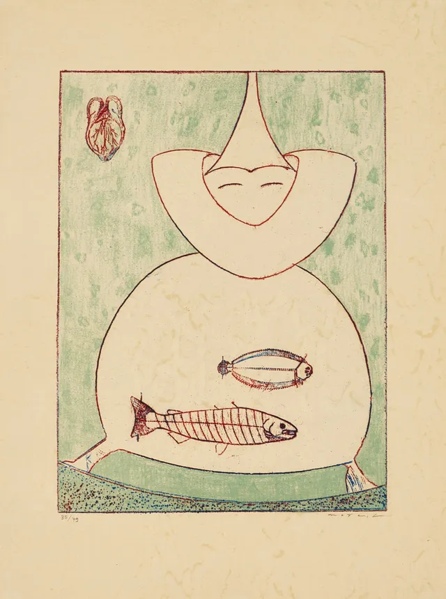 MAX ERNST (1891-1976). Komposition, ur "Festin", signerad i blyerts, numrerad 35/79, färglitografi.