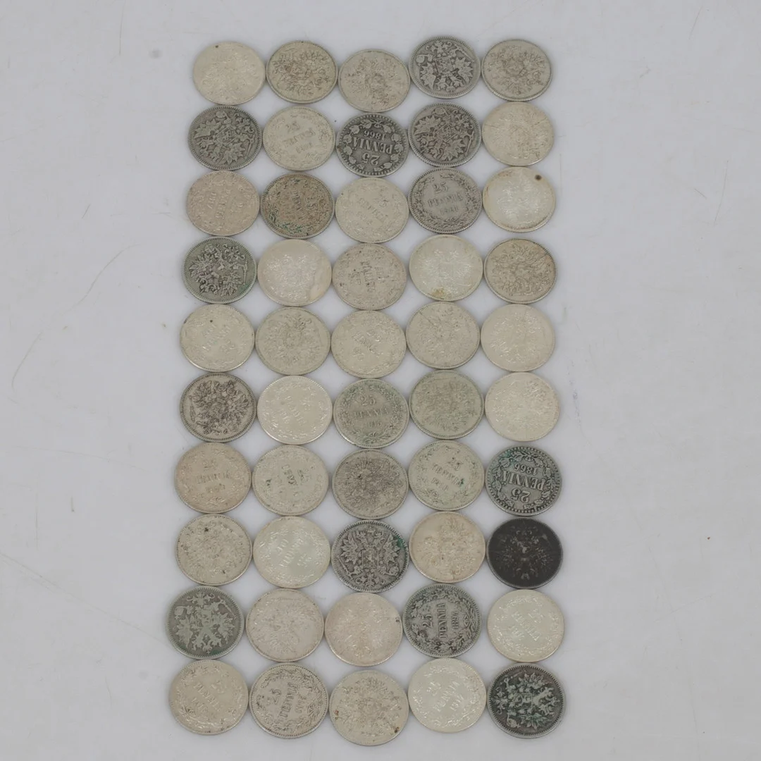 MYNT, Finland, 50 st, silver, 25 Penniä, 1866-1917. — Coins & Banknotes — Stadsauktion Sundsvall